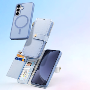 Dux Ducis Lawa Nahkainen Suojakuori Samsung Galaxy S25+:lle irrotettavalla magneettisella lompakolla - Sininen