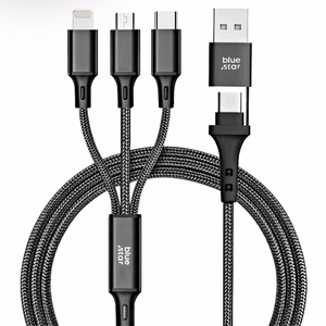 Kaapeli 4in1 USB C / USB A - Micro USB / Lightning / USB C Blue Star 2,4A 12W Cafule 1,2 m C172 musta