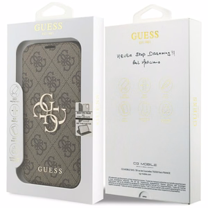 Guess Book 4G Metal Logo -lompakkokotelo iPhone 18 Pro / 17 Pro -malleille, ruskea