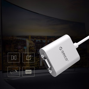 Orico PTAV sovitin USB-C–VGA ja 3,5 mm, Full HD, 0,15 m – hopeanvärinen