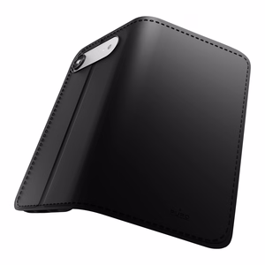 Puro Wallet Stand suojakuori iPhone 17 Air:lle - ekotekonahkainen lompakko- ja jalustakuori, musta