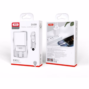 XO seinälaturi CE02C 2x USB 2,1A, valkoinen + microUSB-kaapeli