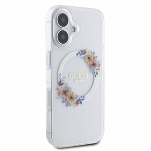 Guess IML Flowers Wreath MagSafe Suojakuori iPhone 16 Plus:lle - läpinäkyvä