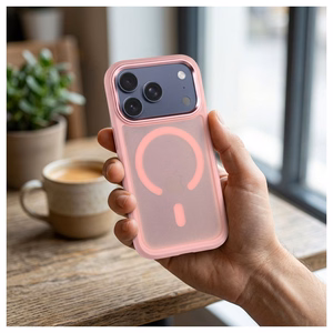Suojakuori laitteelle iPhone 18 Pro Max / 17 Pro Max: Forcell F-Protect Smoke Hybrid Premium, MagSafe-yhteensopiva, väri: vaaleanpunainen