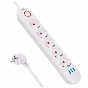 Maclean MCE395 W – power strip, 5 sockets + 3×USB, 110–240 V AC, 50/60 Hz, 2.1 A, up to 2500 W, 1.5 m, white
