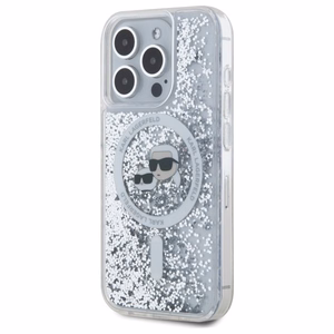 Karl Lagerfeld Liquid Glitter Karl ja Choupette Head MagSafe iPhone 15 Pro Suojakuori - Kirkas
