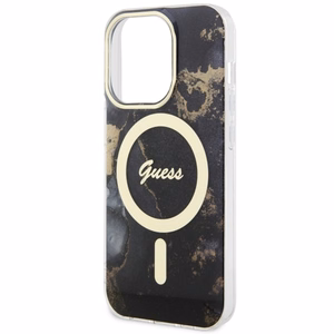 Guess GUHMP14LHTMRSK iPhone 14 Pro 6.1 musta/musta suojakuori Golden Marble MagSafe