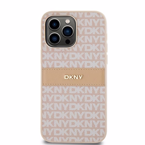DKNY Nahkainen Mono Stripe & Metal Logo Suojakuori iPhone 14 Pro Max:lle - vaaleanpunainen