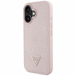Guess Grained Hot Stamp Peony Triangle Logo MagSafe Suojakuori iPhone 16:lle - vaaleanpunainen