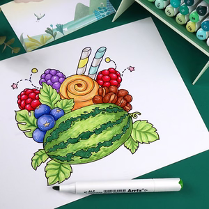 Double-sided Marker Pens ARRTX Alp, 24 Colours, green tone shade
