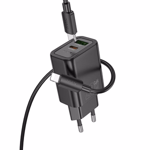 Puhelinlaturi Hoco USB-A + USB-C QC3.0 PD 3A 20W + USB-C - Lightning -kaapeli N61 musta