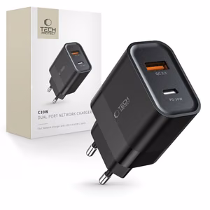 Tech-Protect C30W laturi USB-C PD 30W / USB-A QC 3.0 - musta