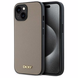 DKNY Grained Metal Logo MagSafe Suojakuori iPhone 15:lle - beige