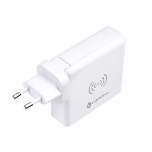 Monitoimilaturi Forcell F-Energy 4in1 2 x USB A + USB C 15W + Varavirtalähde 8000mAh + langaton lataus valkoinen
