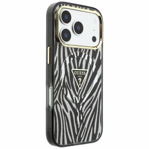 Guess IML Zebra Glitter Triangle Logo MagSafe suojakuori mallille iPhone 18 Pro / 17 Pro – väri: hopea