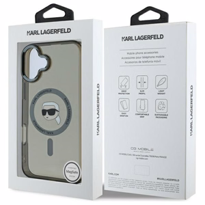 Karl Lagerfeld IML Metal Karl Head MagSafe iPhone 16 Plus Suojakuori - Musta