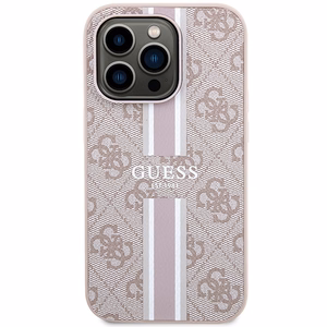 Guess 4G Printed Stripes MagSafe -suojakuori iPhone 15 Prolle - vaaleanpunainen