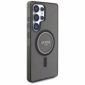GUESS HC Magneettinen IML Glitter Circle Suojakuori Samsung Galaxy S25 Ultra Musta