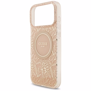 Guess IML Flowers Electro Pearl Strap MagSafe -kuori iPhone 17 Pro Max - pinkki