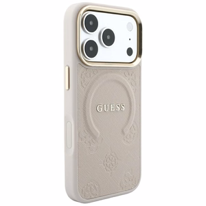 Guess Saffiano Peony & Ring MagSafe suojakuori malleille iPhone 17 Pro Max / 18 Pro Max, vaaleanpunainen