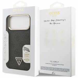 Guess 4G PU Triangle Logo & Stand Camera MagSafe suojakuori iPhone 17 Pro Max - musta