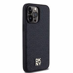 DKNY Nahkainen Kuvio Metallinen Logo MagSafe Suojakuori iPhone 13 Pro Max:lle - musta