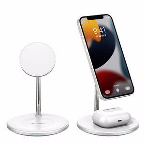Magneettinen langaton laturi telineellä CHOETECH, 2in1, 15W, valkoinen
