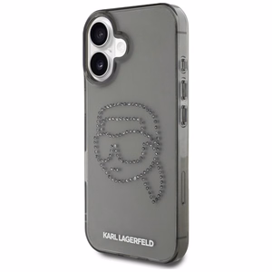Karl Lagerfeld IML Rhinestones Karl Head suojakuori iPhone 16:lle - musta