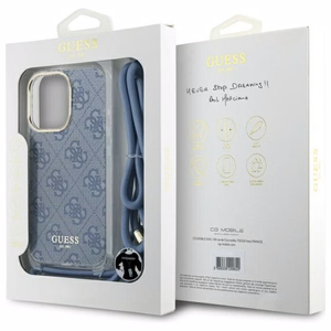 Guess Crossbody Cord 4G Print Suojakuori iPhone 16 Pro Max:lle - sininen