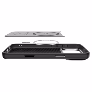 Spigen Enzo Aramid T Mag Magsafe Suojakuori iPhone 17 Pro:lle musta/hopeinen