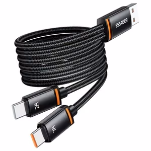 USB Kaapeli Essager Double 2in1 musta USB / 2xType-C 100cm