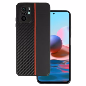 Tel Protect CARBON Suojakuori Xiaomi Redmi Note 10/Note 10S/Poco M5S:lle musta punaisella raidalla