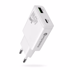 laturi GaN 1x USB-C, 1x USB Quick Charge 3.0 45W PD valkoinen