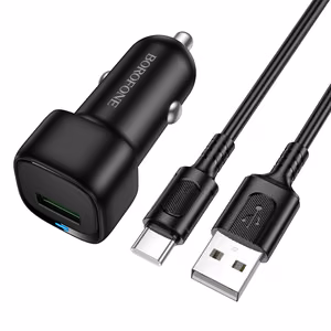 Borofone BZ34 Cloud -autolaturi - USB - QC 3.0 18W ja USB - Type C -kaapeli, musta