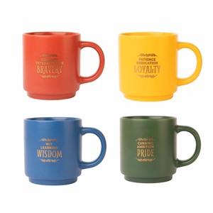 Harry Potter Hogwarts Houses -keramiikkamukisetti telineellä, 4 kpl, 300 ml