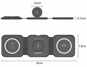 Langaton magneettinen latausteline CHOETECH, 15W, 3-in-1