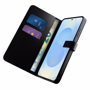 Puro Booklet suojakuori läpällä ja lompakolla Samsung Galaxy S25 -puhelimelle - musta