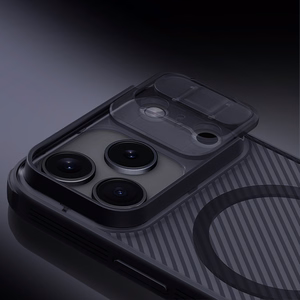 Nillkin CamShield Pro MagSafe-yhteensopiva suojakuori iPhone 17 Pro Max:lle - läpinäkyvä musta