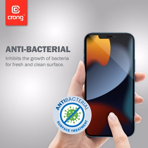 Crong Anti-Bacterial 3D Armor Glass 9H tempered-glass screen protector for iPhone 14 Plus / 13 Pro Max, with installation frame