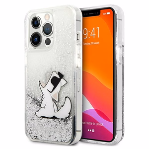 Karl Lagerfeld Liquid Glitter Choupette Fun Suojakuori iPhone 13 Pro Max 6.7" - Hopeinen