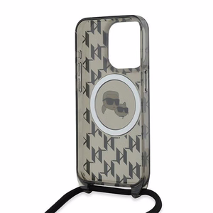 Karl Lagerfeld IML Crossbody Monogram Karl & Choupette Head MagSafe Suojakuori iPhone 15 Pro Max:lle - musta