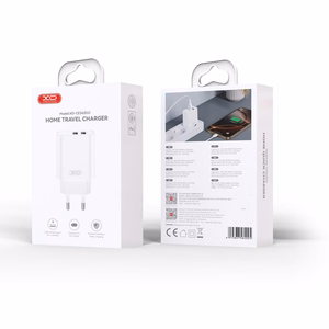 XO seinälaturi CE34 2x USB 2,4A, valkoinen + USB-C-kaapeli