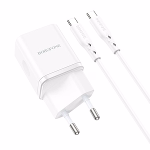 Borofone Seinälaturi BN7 - USB + Type C - QC 3.0 PD 20W Type C - Type C -kaapelilla valkoinen