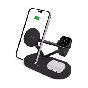 Tech-Protect QI15W-A41 3in1 Langaton laturi MagSafella Apple-laitteille - Musta
