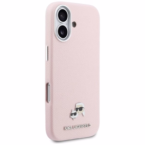 Karl Lagerfeld Karl ja Choupette Head Pins Saffiano MagSafe Suojakuori iPhone 17:lle vaaleanpunainen