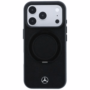 Mercedes MagSafe nahkainen suojakuori rengastelineellä malleille iPhone 18 Pro / 17 Pro, musta