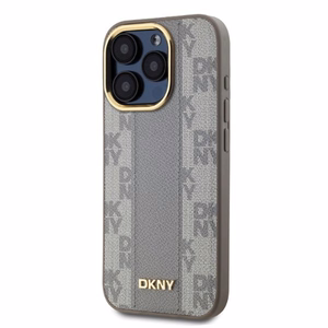 DKNY Nahkainen Checkered Mono Pattern MagSafe iPhone 15 Pro:lle Suojakuori - Beige