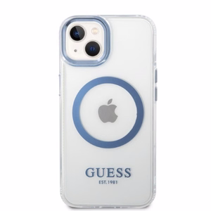 Guess Metal Outline MagSafe suojakuori iPhone 14 Plus:lle - sininen