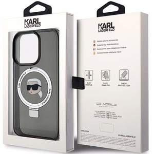 Karl Lagerfeld KLHMP15XHMRSKHK iPhone 15 Pro Max 6.7 musta/musta kovakuori Ring Stand Karl Head MagSafe