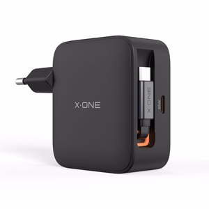 Travel charger X-ONE ChargeGo GaN 65W with retractable cable and USB C port - black